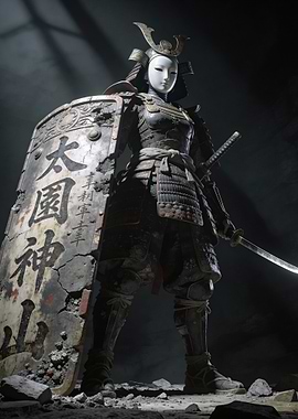Samurai Warrior with Shield and Katana