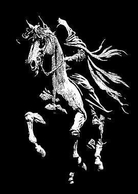 Rider on Horseback Black and White