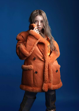 Woman in Orange Shearling Coat bailey