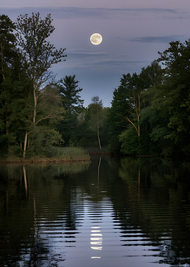 Moonlit Lake Reflection