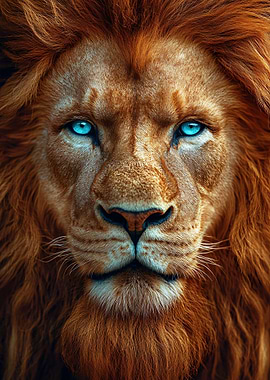Lion Portrait with Blue Eyes