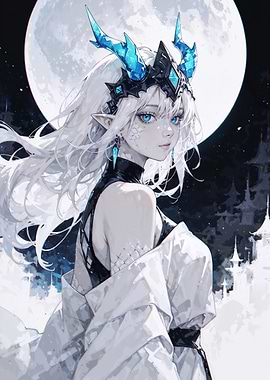 Fantasy Elf Queen with Moon Background
