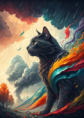 Majestic Black Cat with Colorful Aura