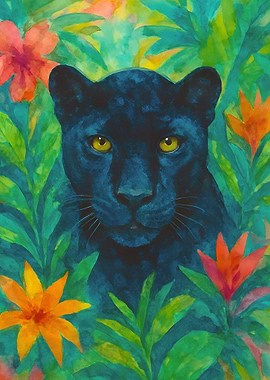 Black Panther in Floral Jungle
