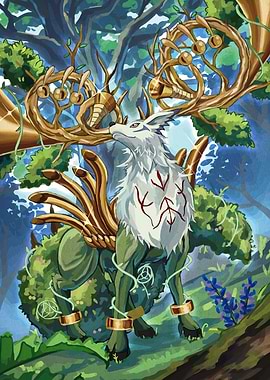 Forest Spirit Deer with Golden Antlers