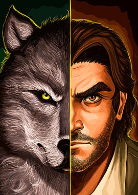 Wolf and Man Split Portrait