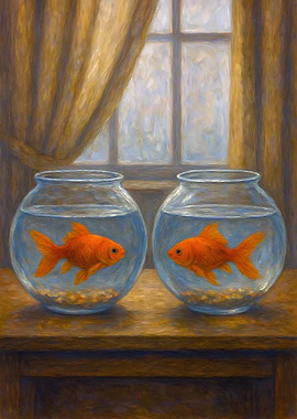 Two Goldfish Bowls by Window