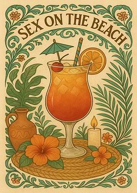 Sex on the Beach Cocktail Illustration
