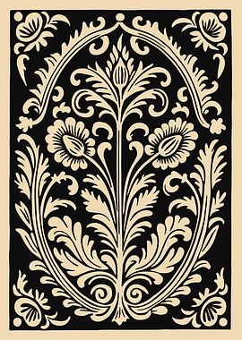 Floral Ornament in Beige and Black