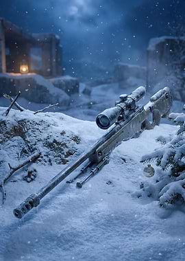 Awp Sniper Rifle in Winter Landscape