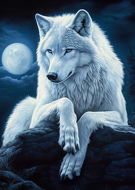 White Wolf Under Moonlight