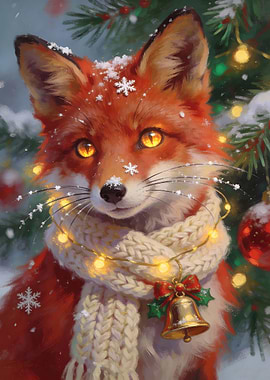 Christmas Fox with Scarf and Lights
