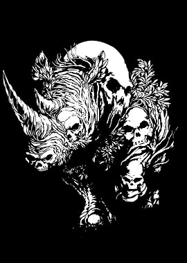 Rhino Skull Black and White Art