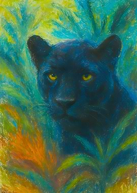 Black Panther in Jungle Pastel Art