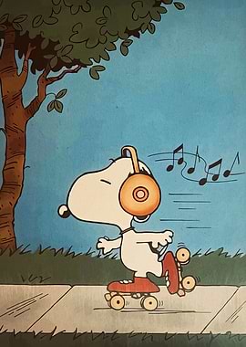 Snoopy on Roller Skates with Headphones