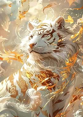Elegant White Tiger with Golden Accents