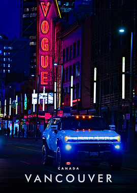 Vancouver at Night with Hummer EV
