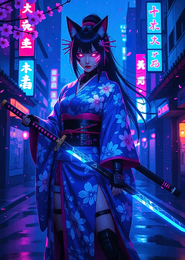 Cyberpunk Anime Girl with Katana