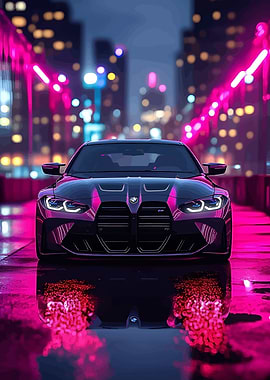 BMW M4 in Neon Cityscape