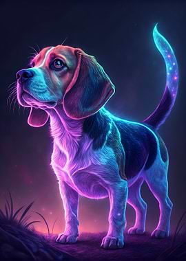 Neon Beagle Dog Portrait