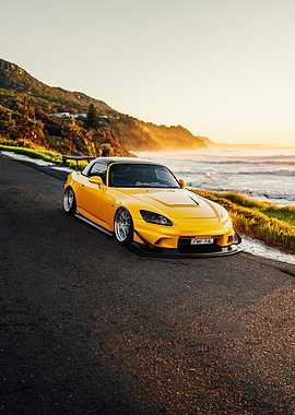 Yellow Honda S2000 by the Coast