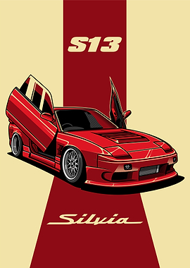 Red S13 Silvia Car Potrait