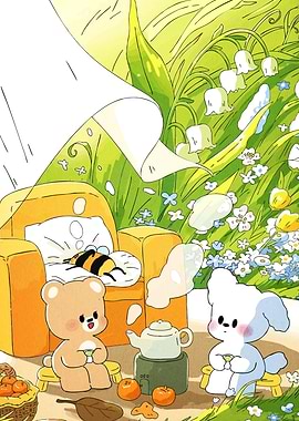 Cute Animals Tea Party in Garden