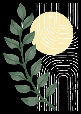 Botanical Abstract Art with Geometric Shapes