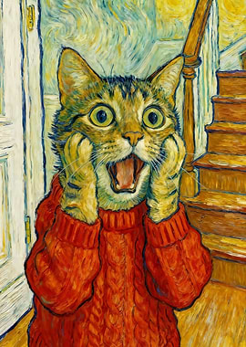 Surprised Cat in Sweater Painting