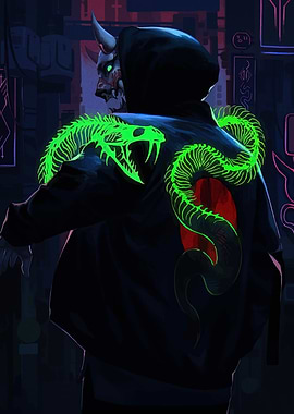 Cyberpunk Oni Mask with Snake Design