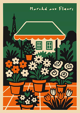Marché aux Fleurs Floral Illustration