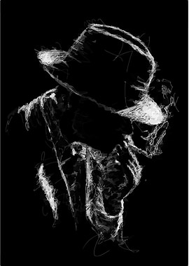 Monochrome Figure in Hat and Coat