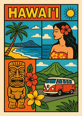 Hawaii Retro Travel Poster