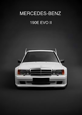 white Mercedes 190E EVO psoter