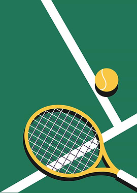 Tennis Racket and Ball on Court