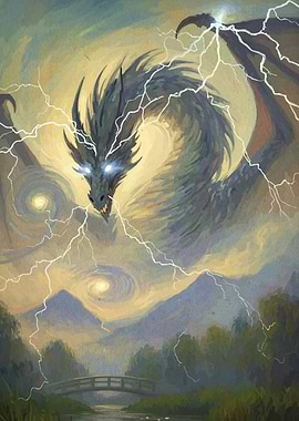 Dragon in Stormy Landscape Painting
