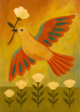 Bird with Flower Painting