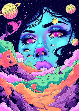 Cosmic Woman in Space Landscape