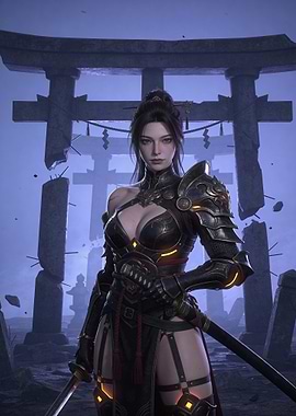 Female Warrior in Dark Armor