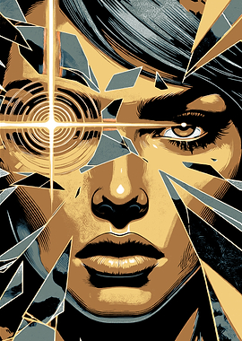 Woman's Face with Shattered Glass Effect