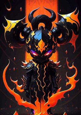 Chibi Demon Warrior with Fiery Accents