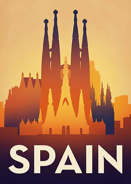 Spain Skyline Silhouette Poster
