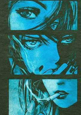 Anime Girl Smoking Blue Print