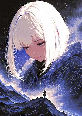 Anime Girl Stargazing on Mountain Peak