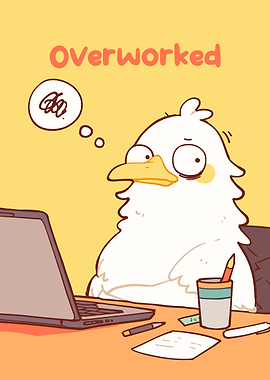 Overworked Cartoon Duck at Desk