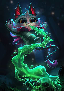 Cute Monster Kitten with Green Slime