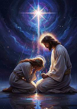 Jesus and Woman Praying Under Star