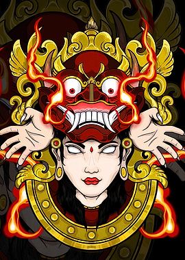 Balinese Woman with Mask and Flames