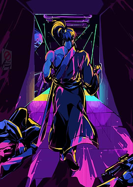 Cyberpunk Warrior in Neon Alley