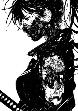 Cyberpunk Warrior with Mask and Katana